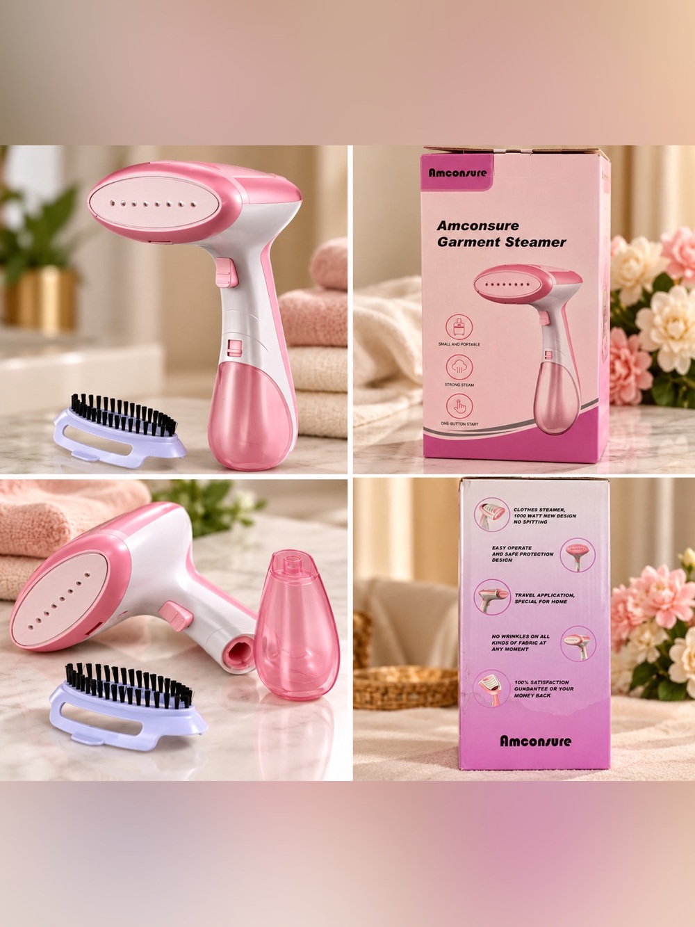 Pink Handheld Garment Steamer
